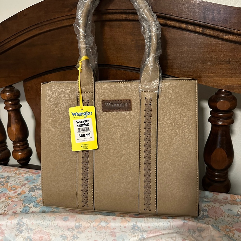 Wrangler Tan Tote Bag with Braided Detailing